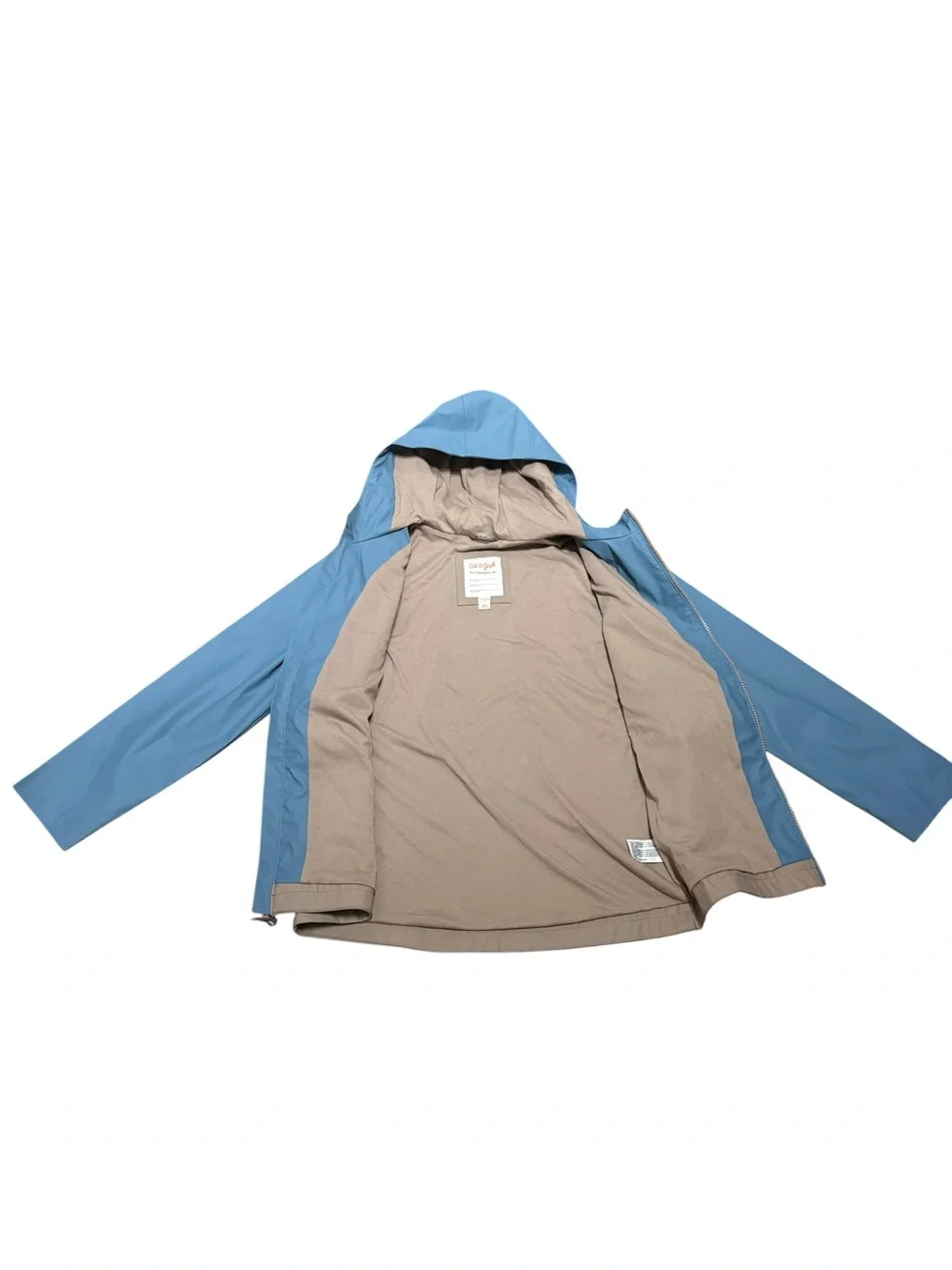Cat & Jack Two-Tone Hooded Raincoat - Light Blue & Beige, Size YL (10-12) NEW